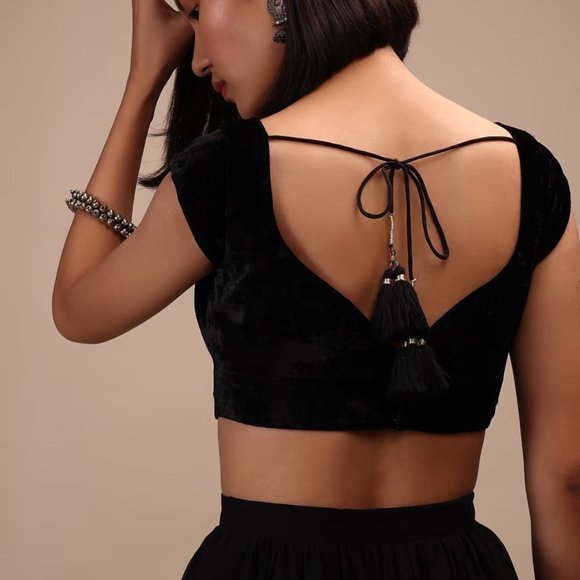 Black Velvet Blouse With Cap Sleeves For Women - Picture 4 of 4